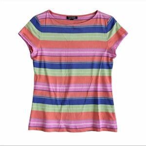 Y2K Lauren Ralph Lauren Striped Tee Woman Large Multicolor Short Sleeve Preppy